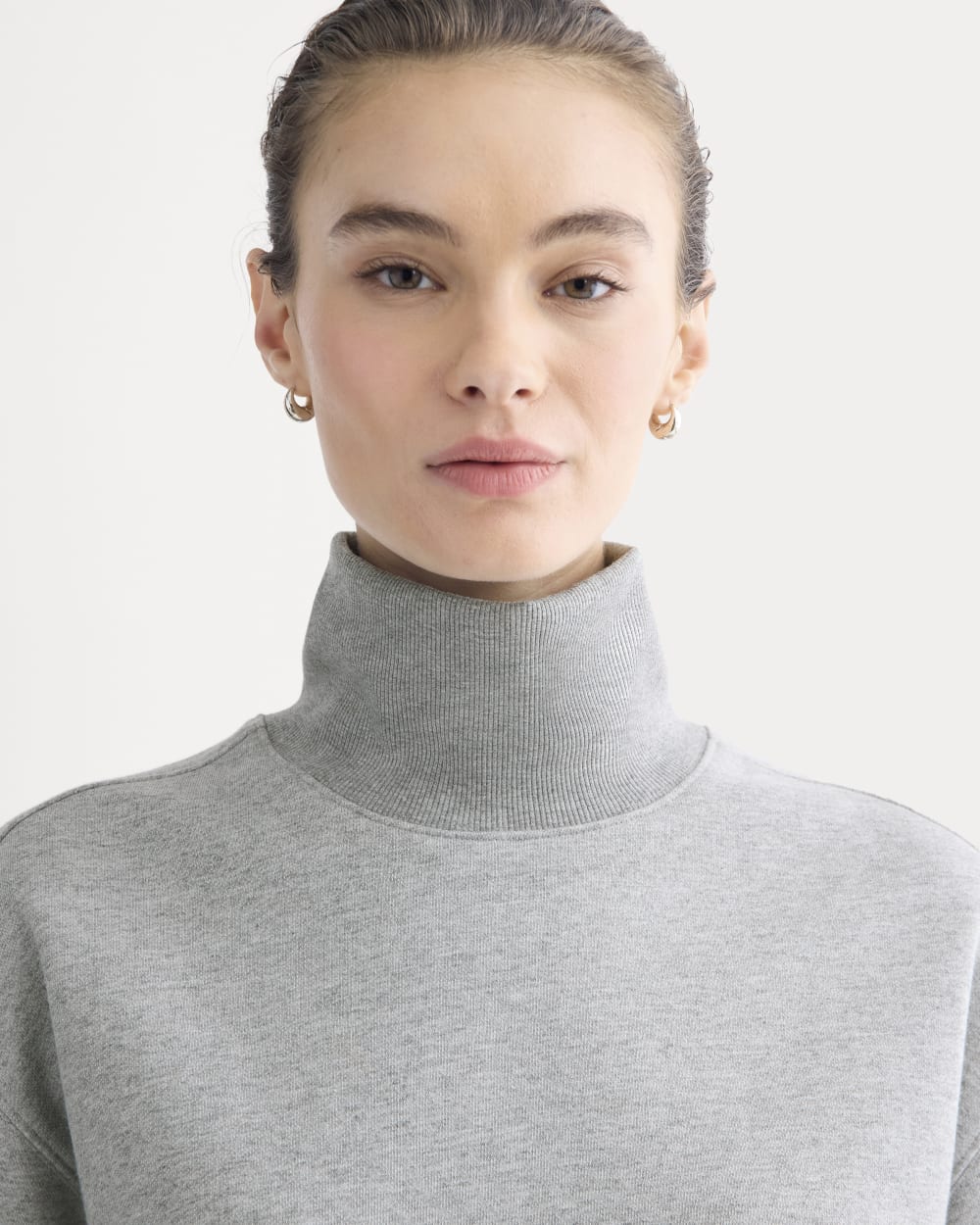 Luxe Fleece Turtleneck in Vintage Heather Grey — detail view