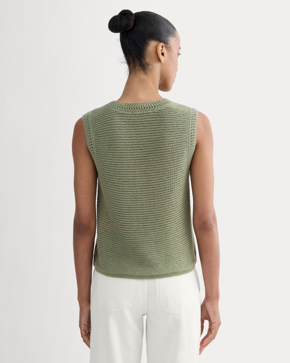 The Organic Cotton Open-Stitch Tank in Sagebrush — detail view