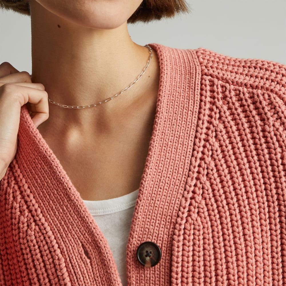 The Texture Cotton Cardigan in Light Rose — detail view