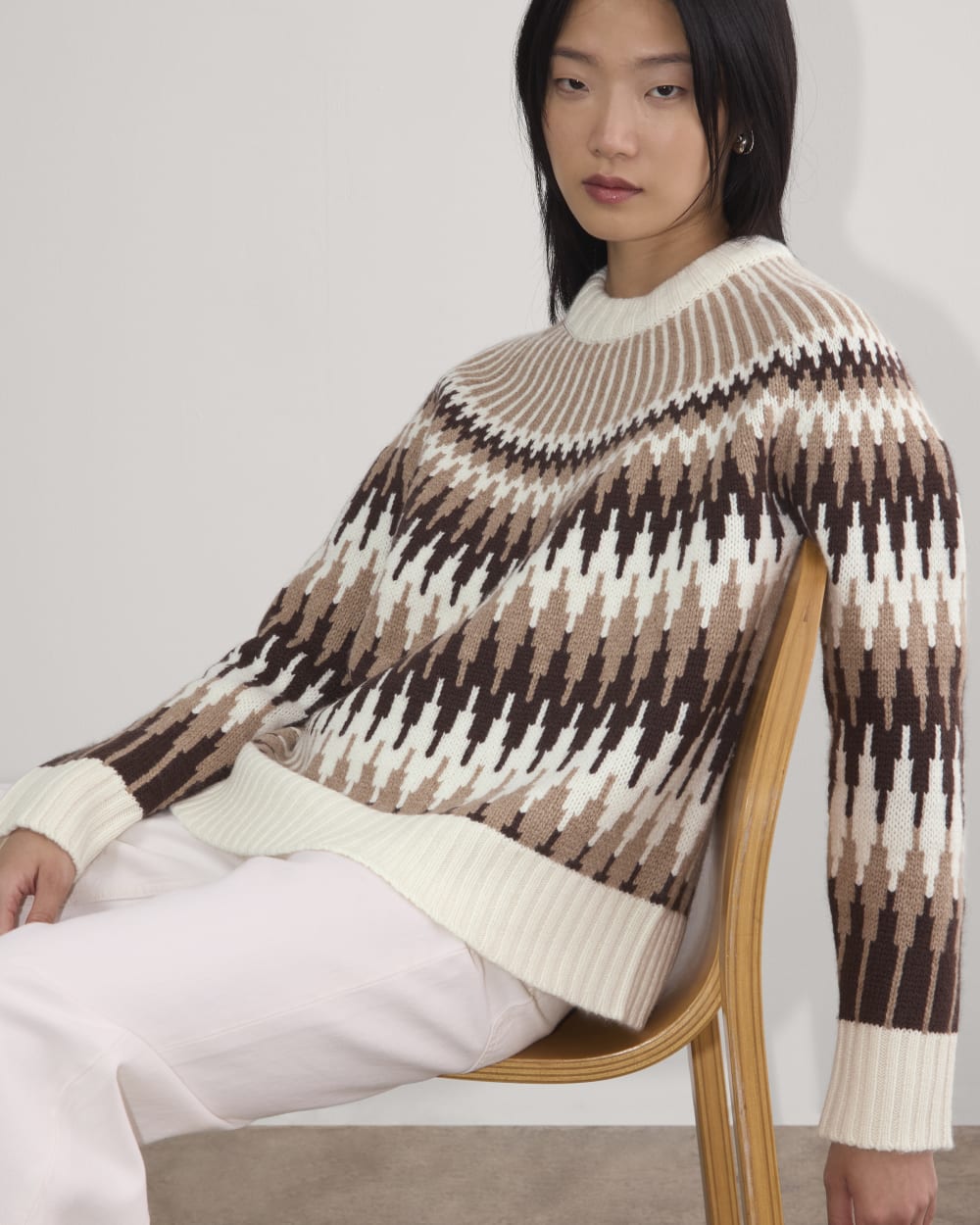 The Fair Isle Crew in Bone / Brown Fair Isle — detail view