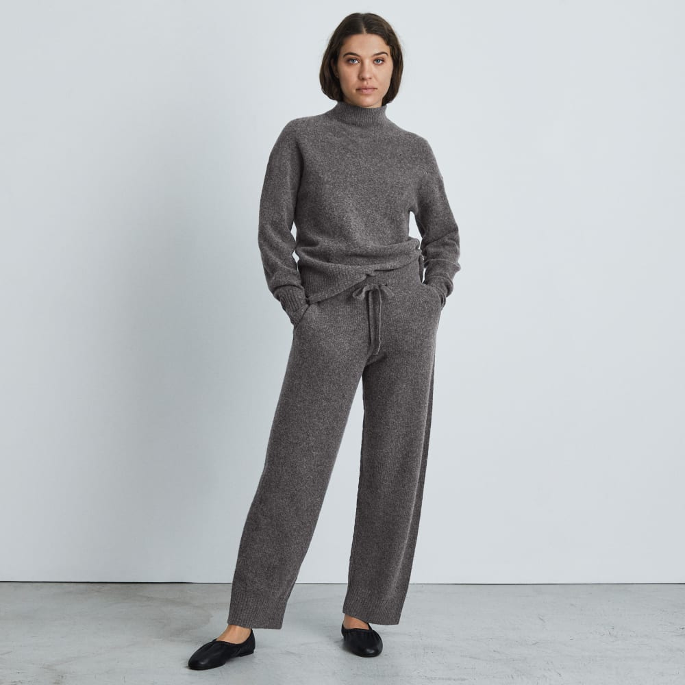 The Cozy-Stretch Wide-Leg Sweatpant in Heathered Charcoal — detail view