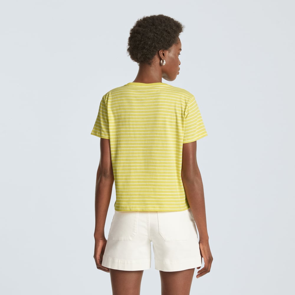 The Box-Cut Tee in Essential Cotton in Acacia / Tan — detail view