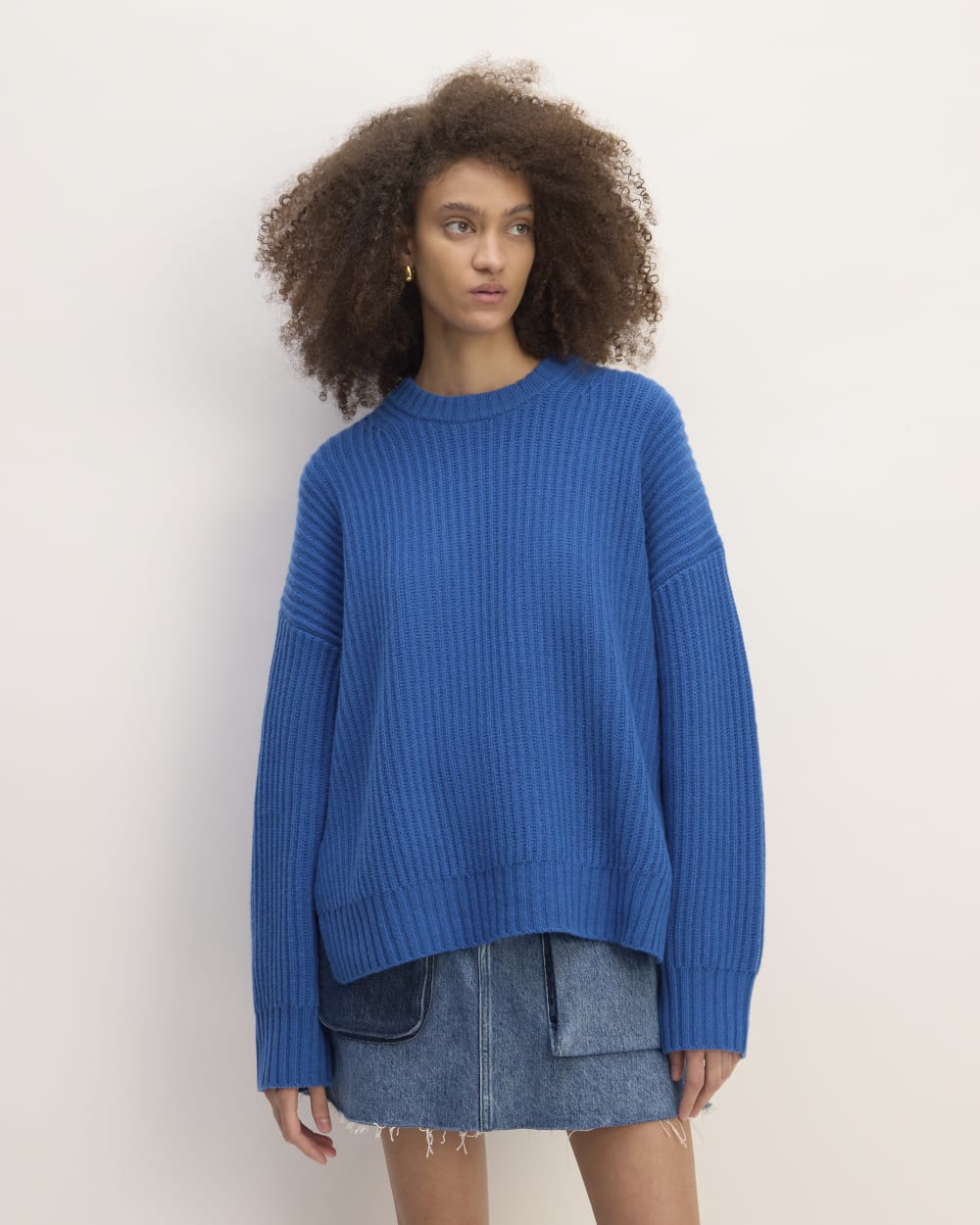 The Everlane x Marques' Almeida Oversized Cashmere Crew in Lapis Blue — front view