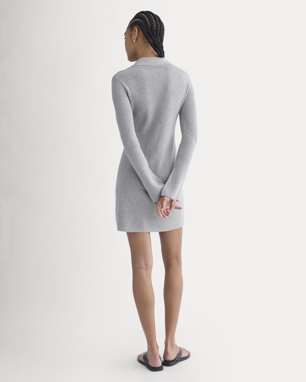 Knit Quarter-Zip Polo Dress in Light Heathered Grey — detail view