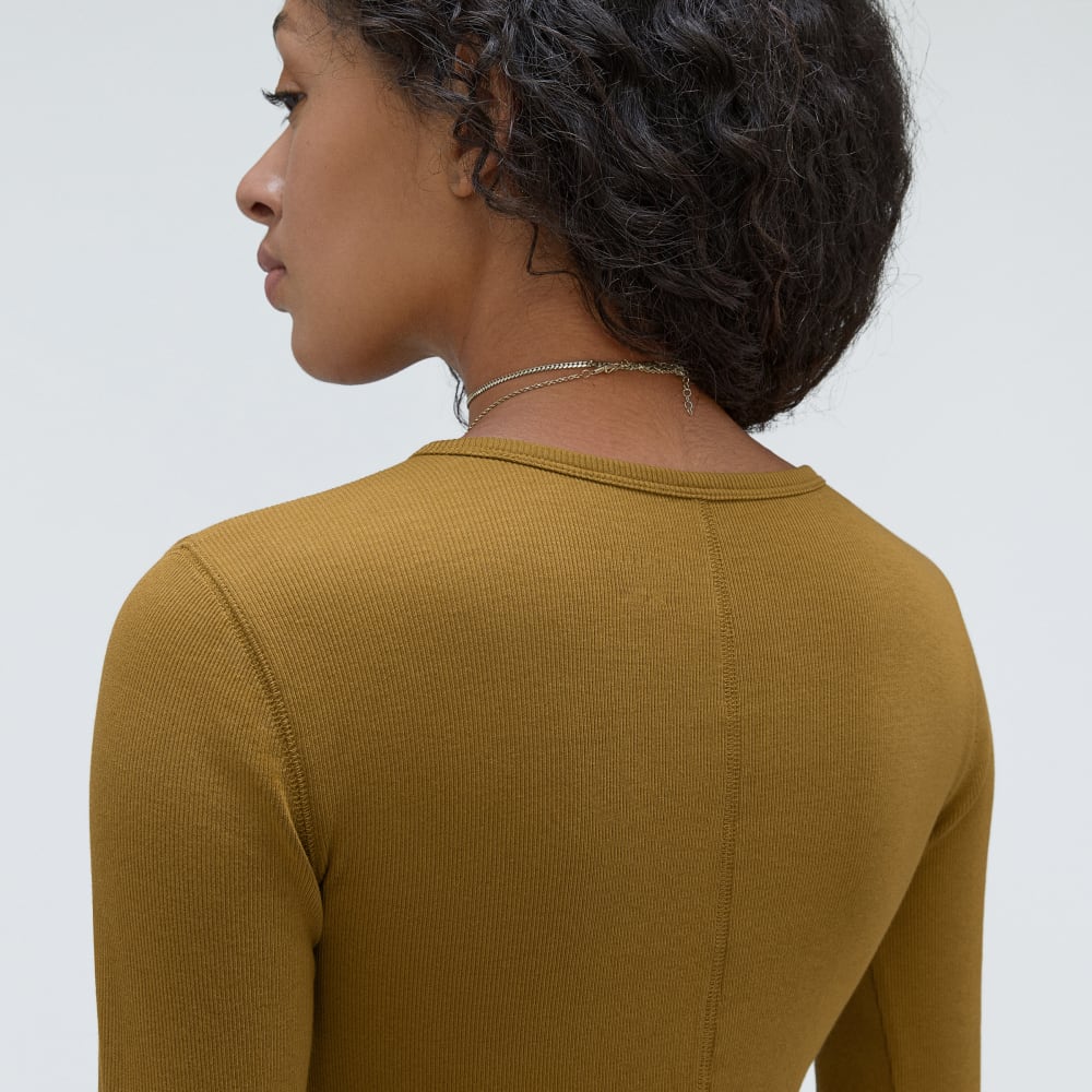 The Pima Micro-Rib Long-Sleeve Crew in Tapenade — detail view