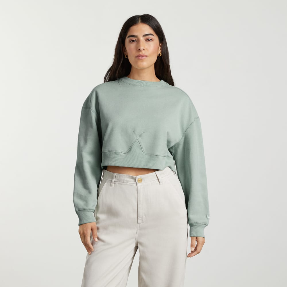 The Organic Cotton Cropped Crew in White Sage — alternate view
