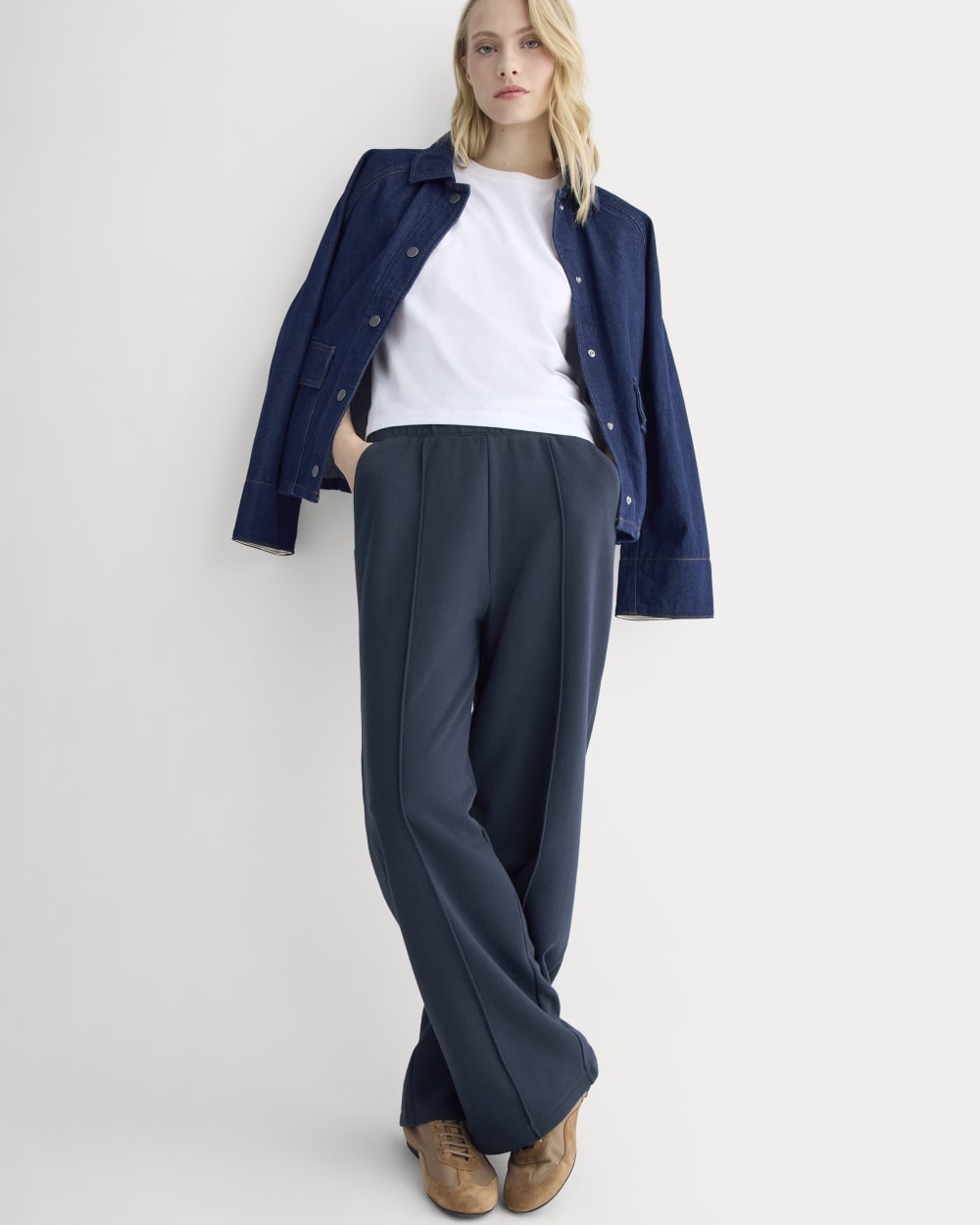 Lightweight Terry Pintuck Sweatpant in Navy — front view