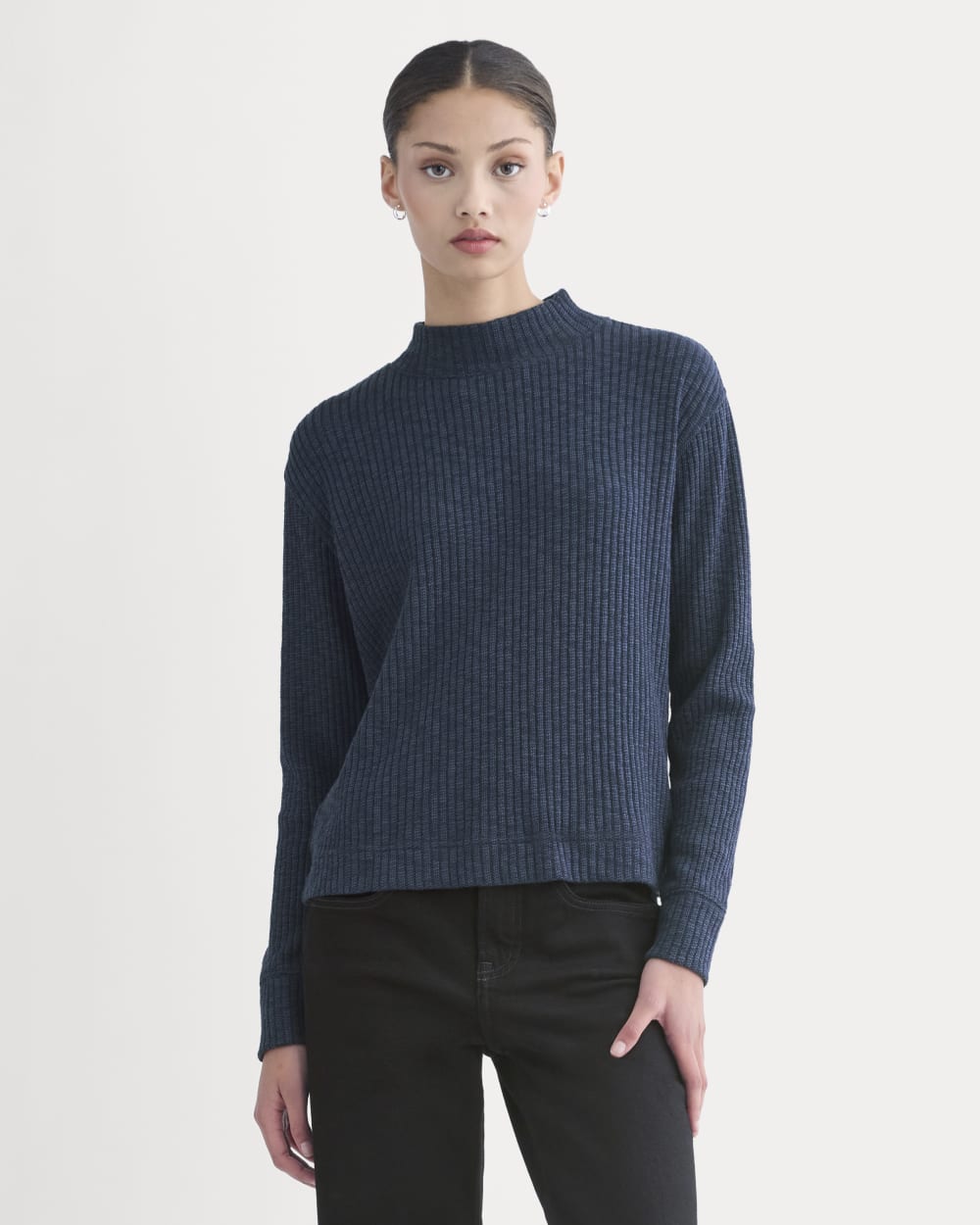 The Cozy Rib Funnel-Neck in Navy — front view