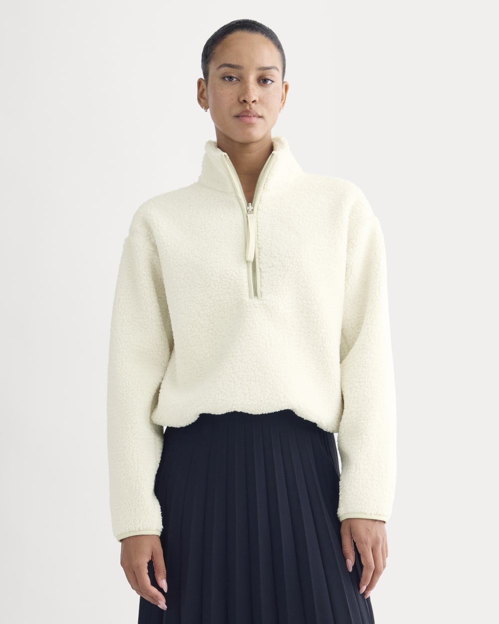 Reversible Teddy Half-Zip Pullover in Bone/Birch — front view
