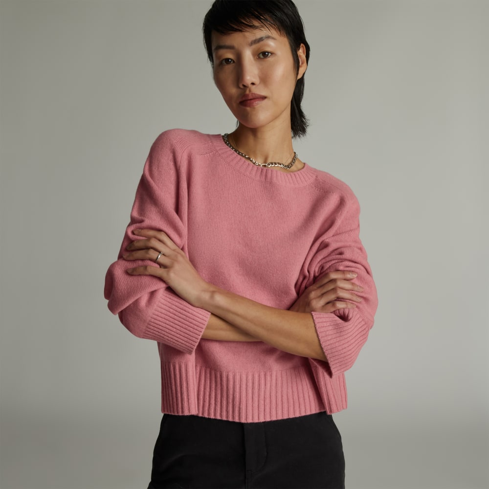 The Cashmere Boxy Crew in Bubblegum — front view
