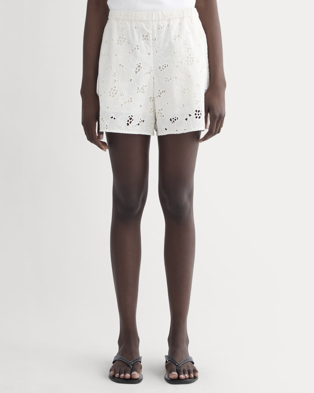 The Eyelet Pull-On Short in Bone — detail view
