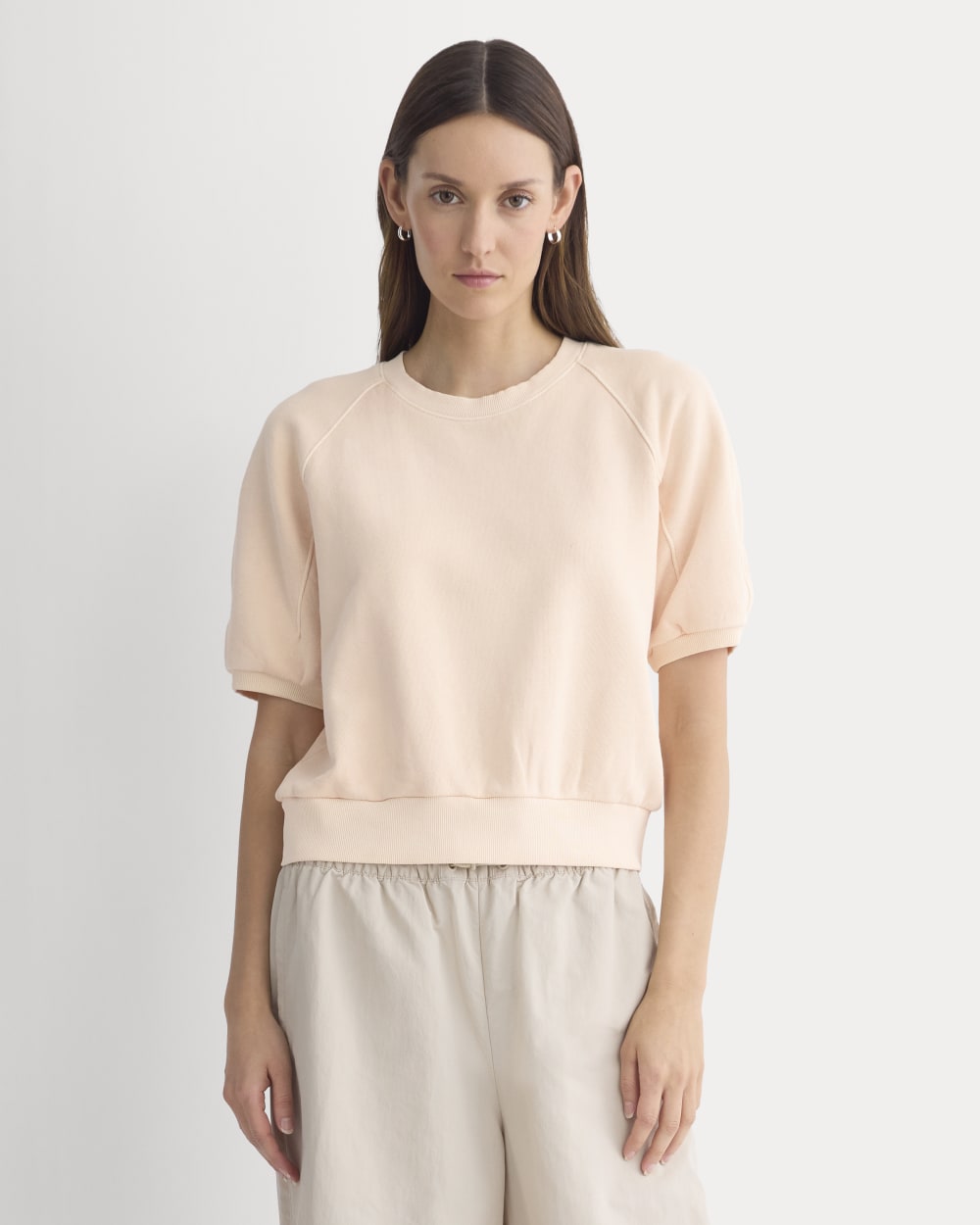 Lightweight Terry Blouson Short-Sleeve Crew in Pale Peach — front view