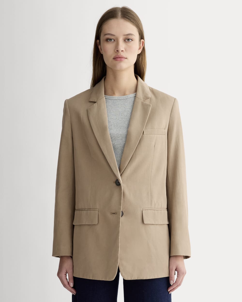 The Oversized Blazer in Buttersmooth in Ash Brown — front view