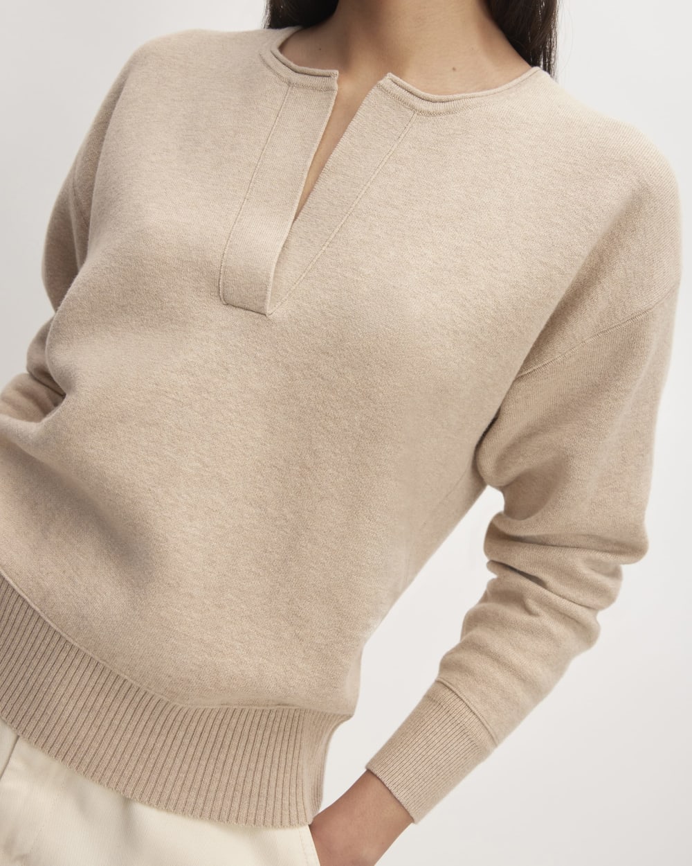 The Cotton-Merino Vintage Henley in Warm Oat Heather — detail view