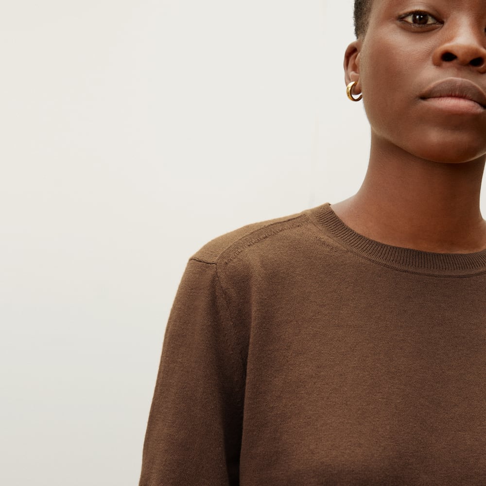 The Organic Cotton Crewneck Sweater in Dark Camel — alternate view