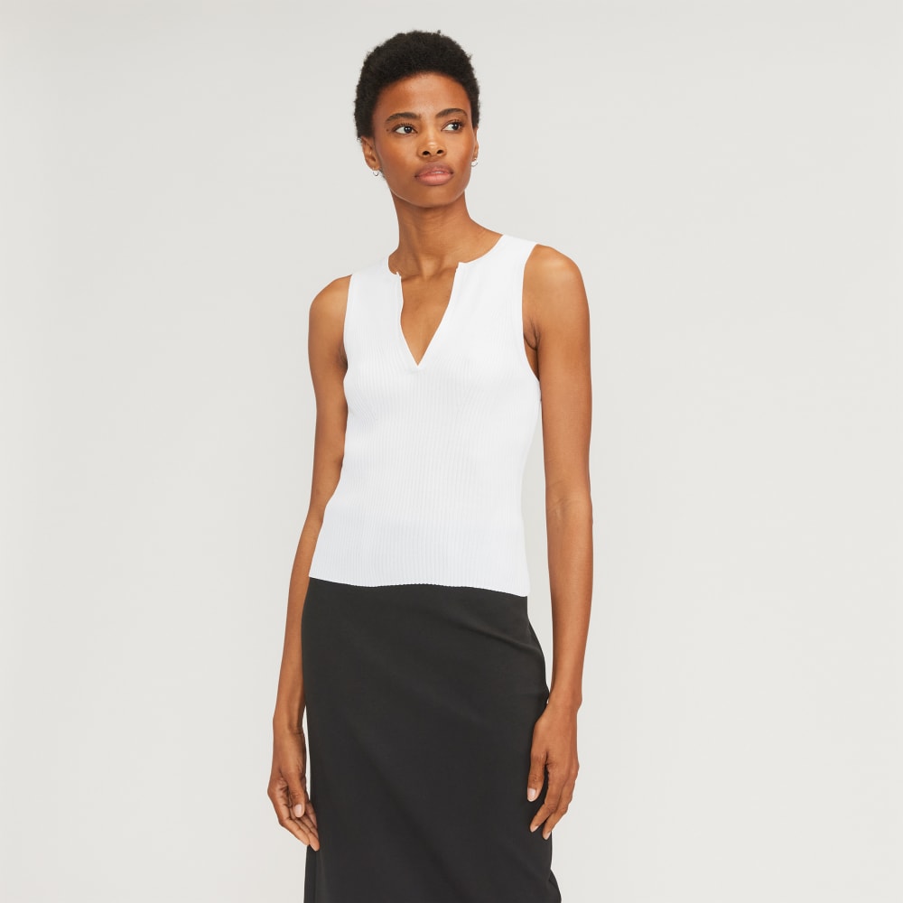 The Ribbed Cutaway Tank in White — front view
