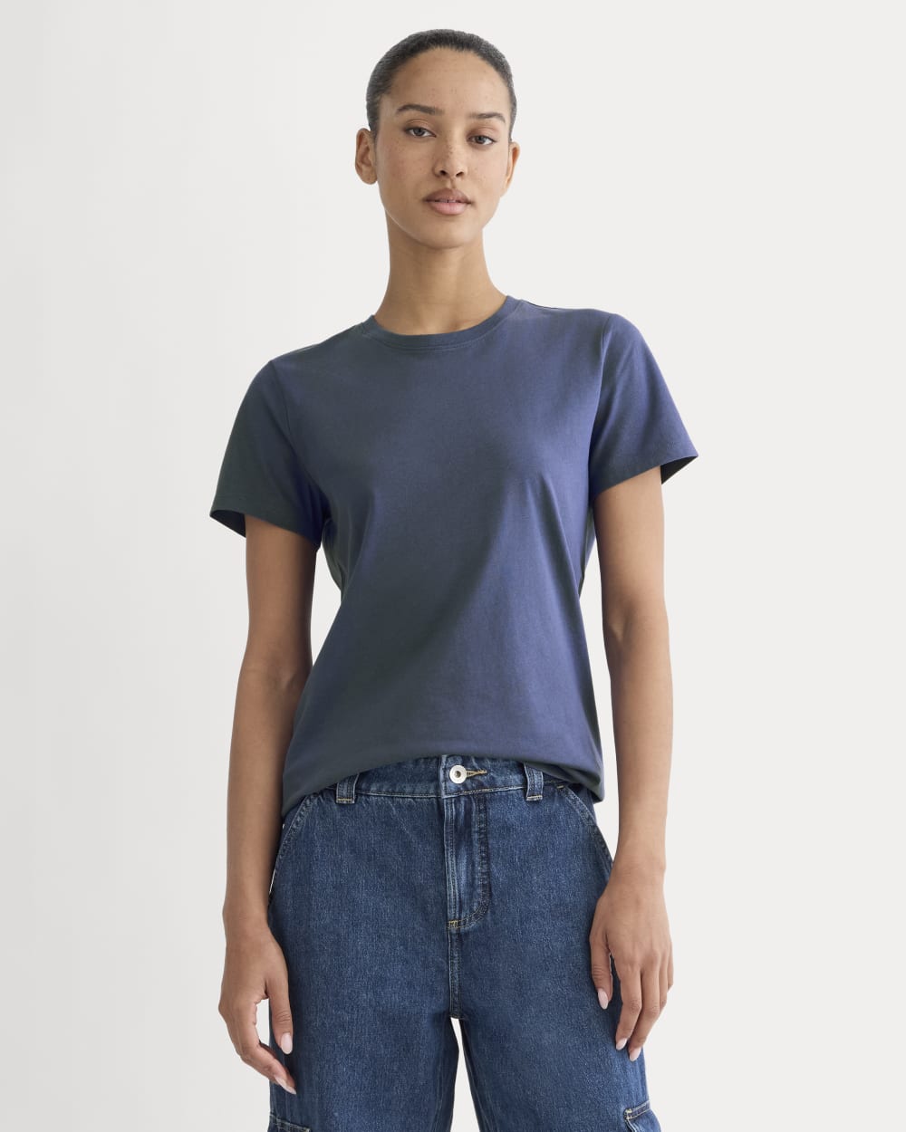 The Slim Crew in Essential Cotton in Deep Cobalt — front view