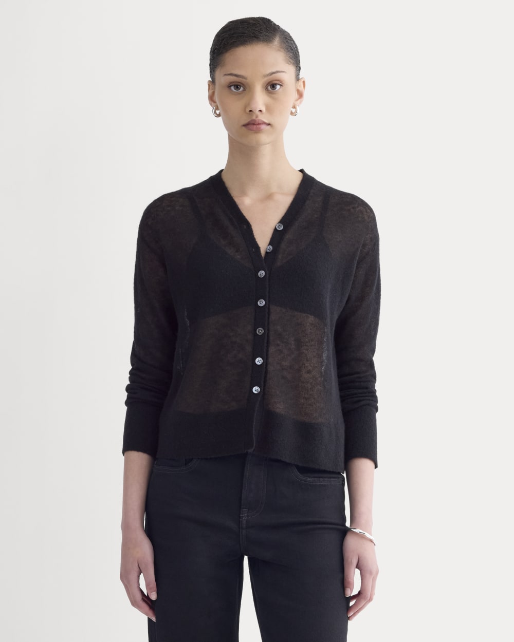 The Air Alpaca ™ High V Cardigan in Black — front view