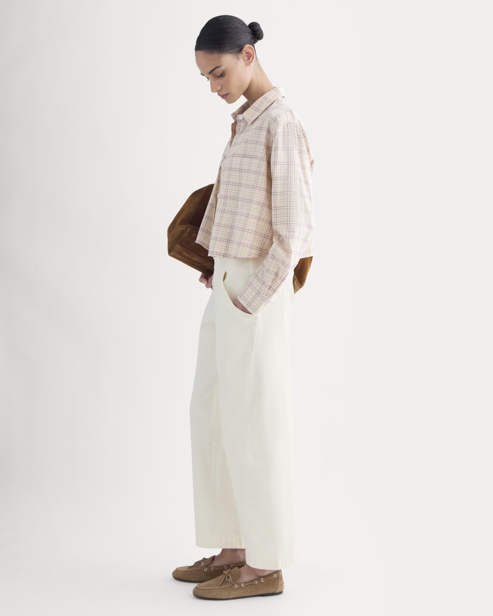 The Way-Short Shirt in Silky Cotton in Plaid — detail view