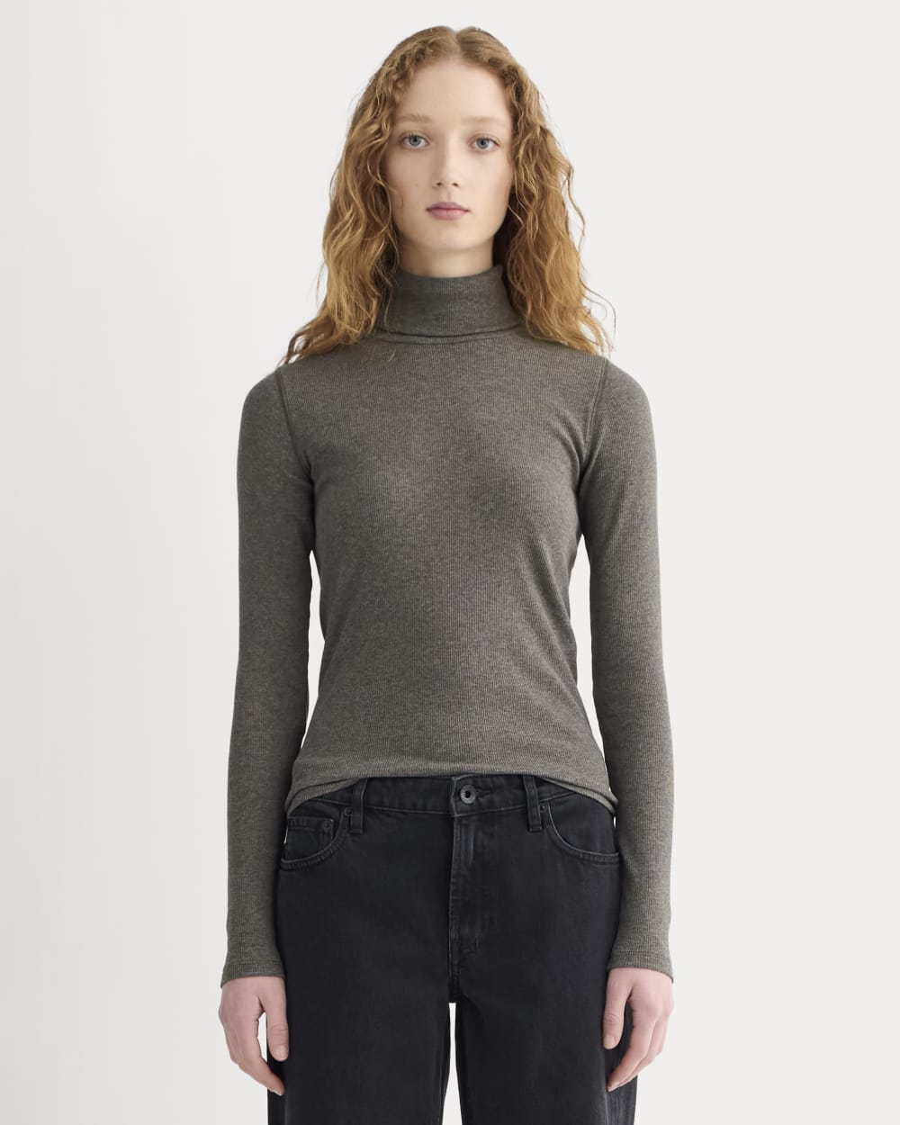 The Luxe Rib Turtleneck in Washed Heathered Fatigue — front view