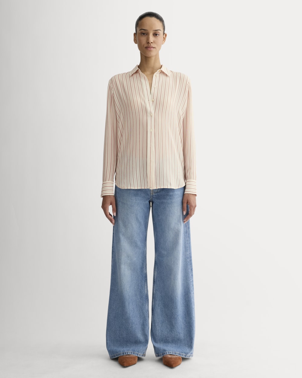 The Must-Have Shirt in Washable Silk in Bone / Dusky Rose — detail view
