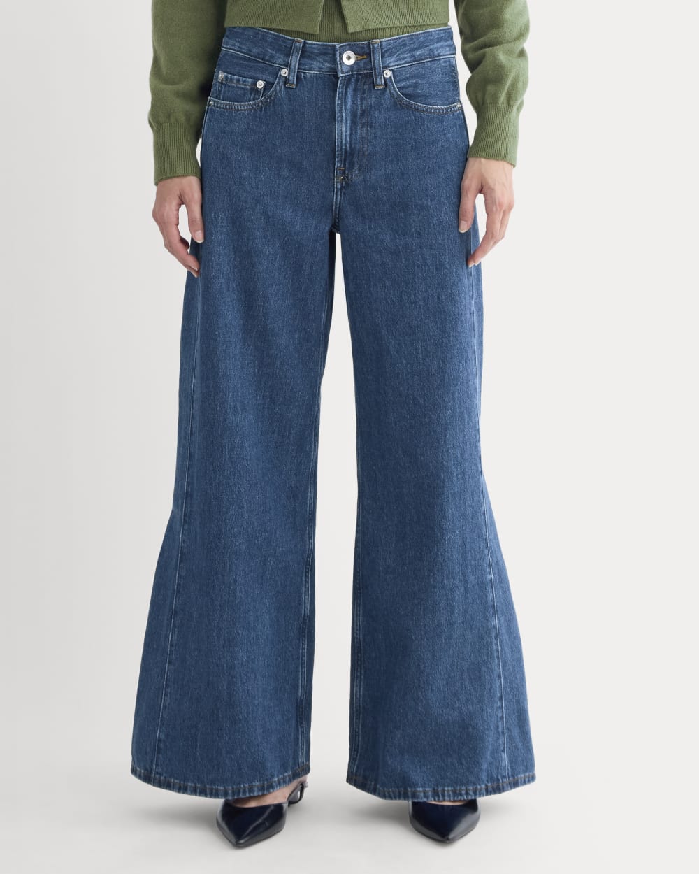 Paneled Ultra Wide-Leg Jean in Tungsten Blue Stone — detail view