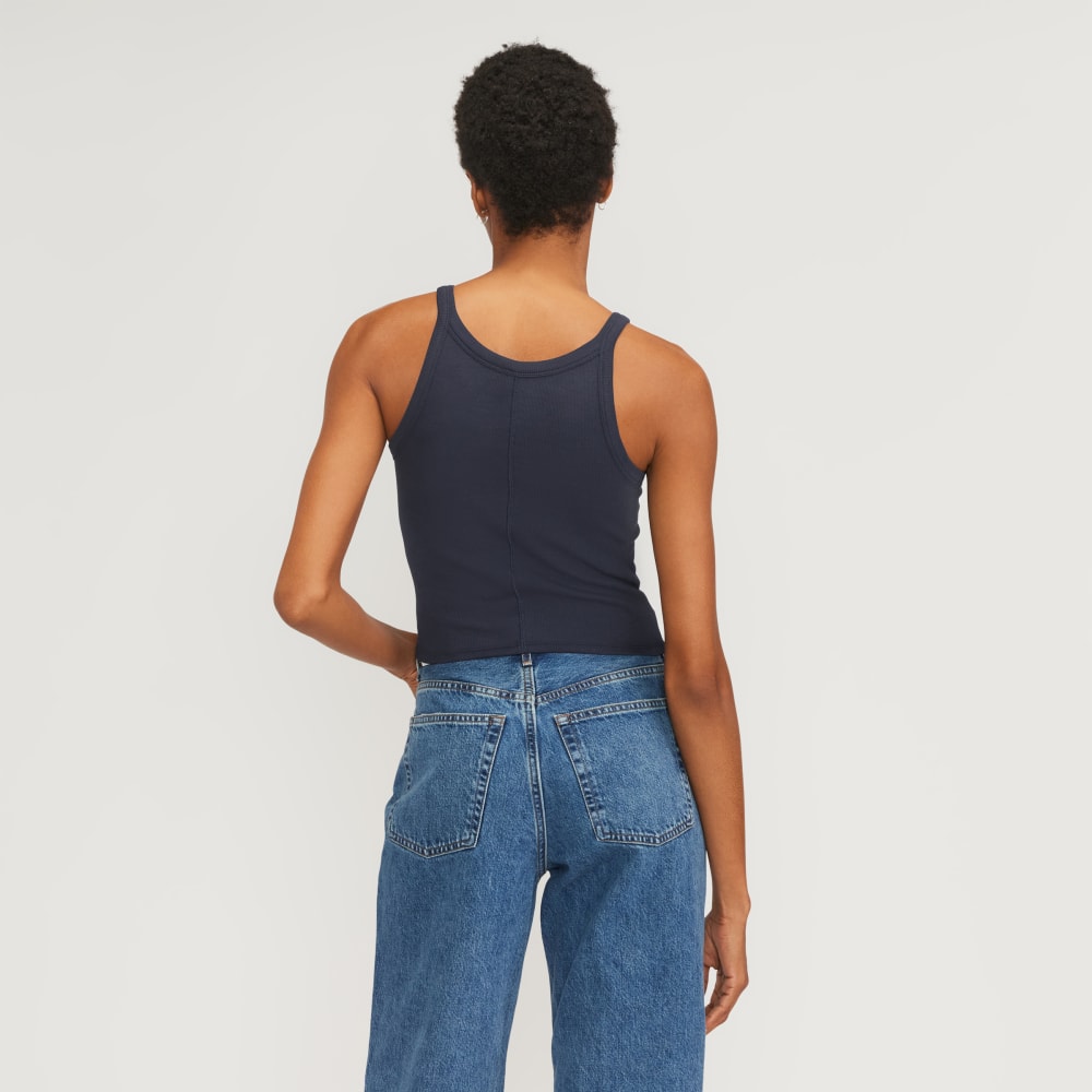 The Supima® Micro-Rib Cropped Tank in Navy — detail view