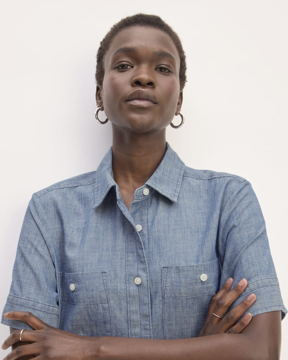 The Daytripper Dress in Ivy Blue ReChambray — detail view
