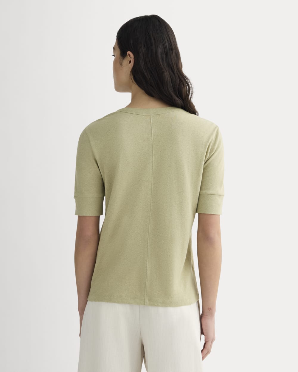 The Henley in Cotton Linen in Eucalyptus — detail view