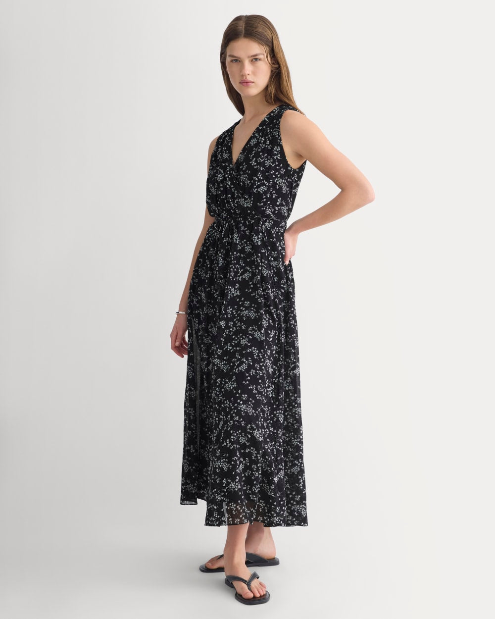 Maxi Dress in Silk Georgette in Floral/Black — front view