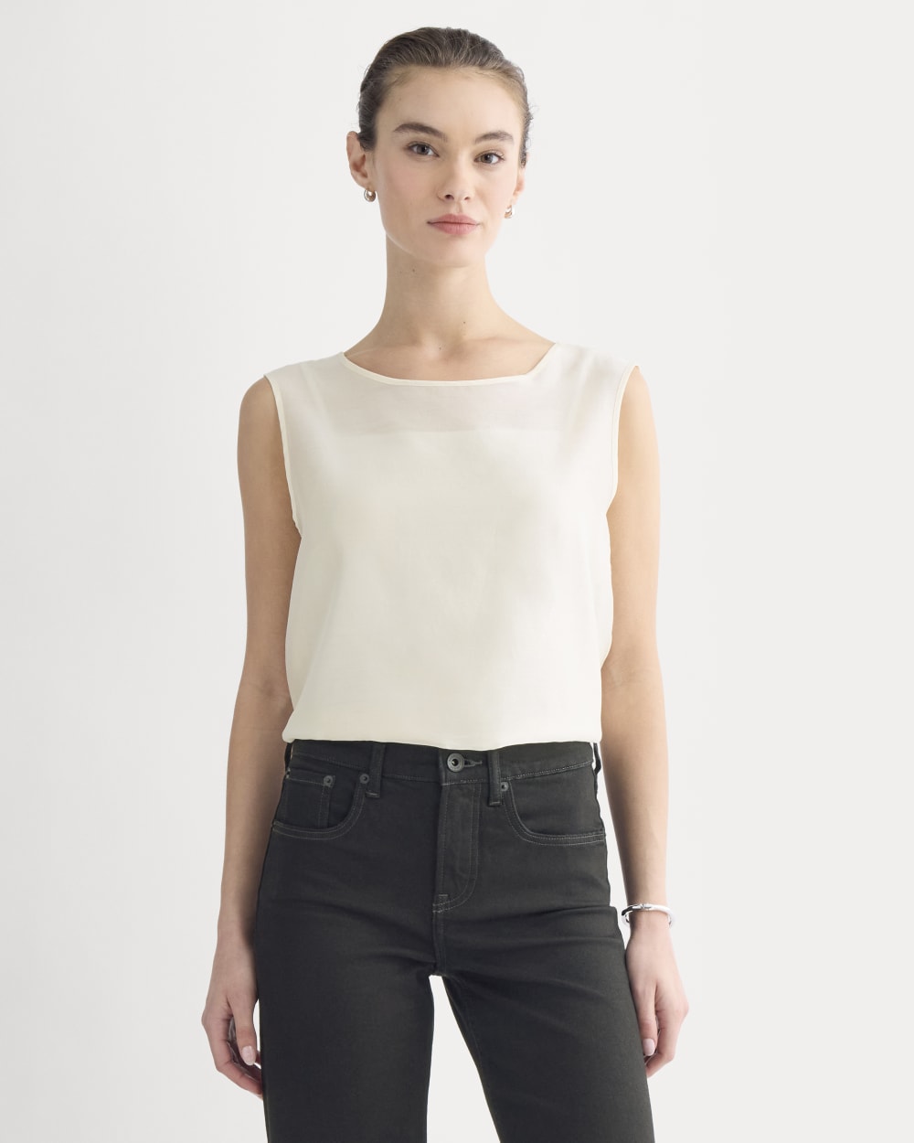 Sleeveless Top in Cotton-Silk Organza in Parchment — front view