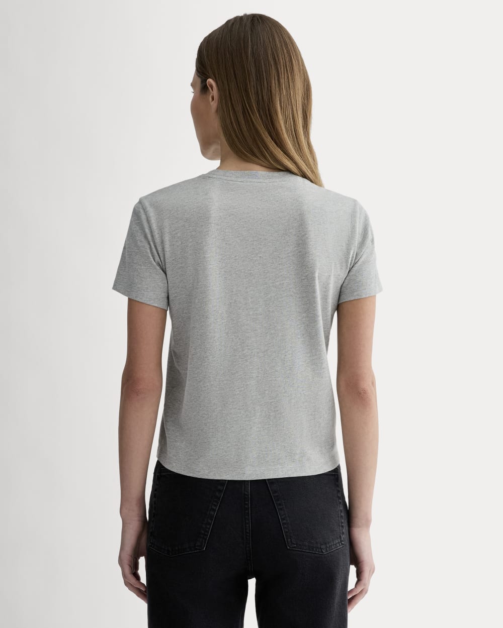 The Box-Cut Tee in Essential Cotton in Heathered Grey — detail view