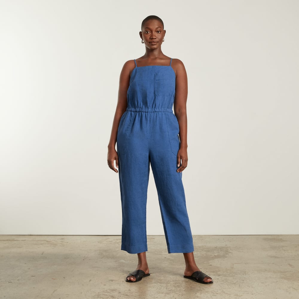 The Linen Shoestring Jumpsuit in Deep Blue — alternate view