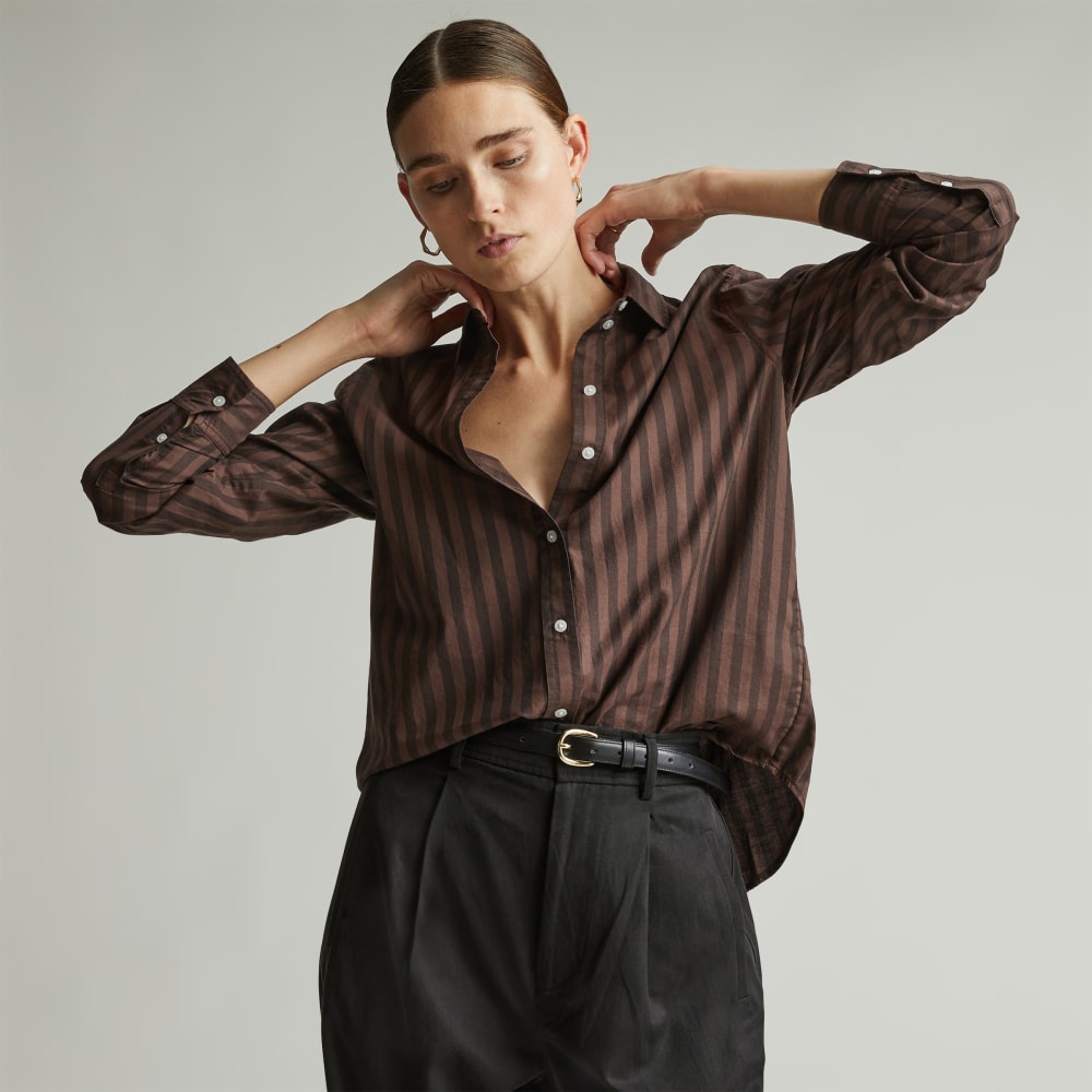 The Must-Have Shirt in Silky Cotton in Chocolate Brown / Black — front view