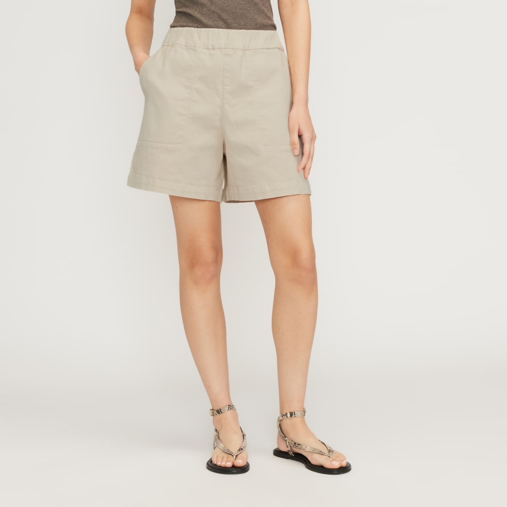 The Organic Pull-On Short in Sandstone — front view