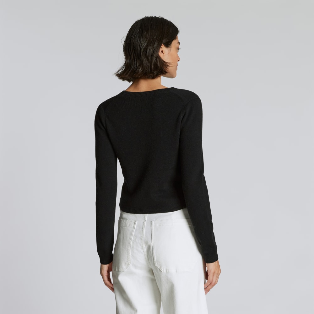 The Luxe Merino Cardigan in Black — detail view