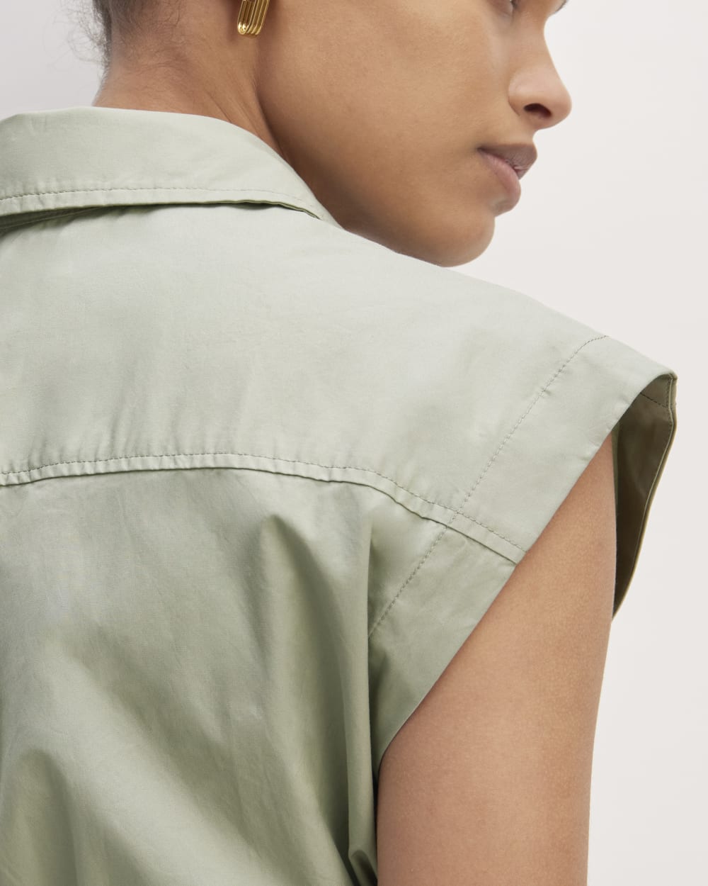 The Supima® Cotton Short-Sleeve Shirt Dress in Sage Green — detail view