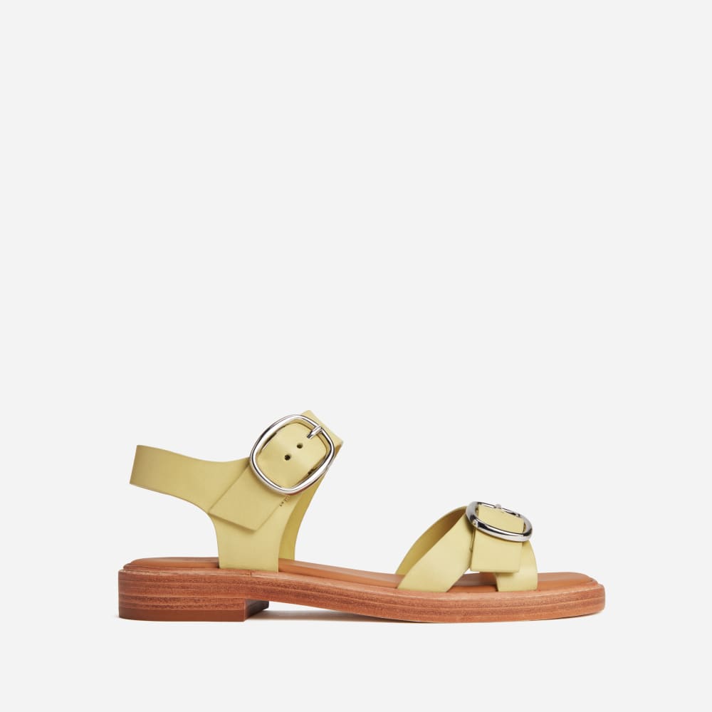The Twin Buckle Sandal in Leek — front view