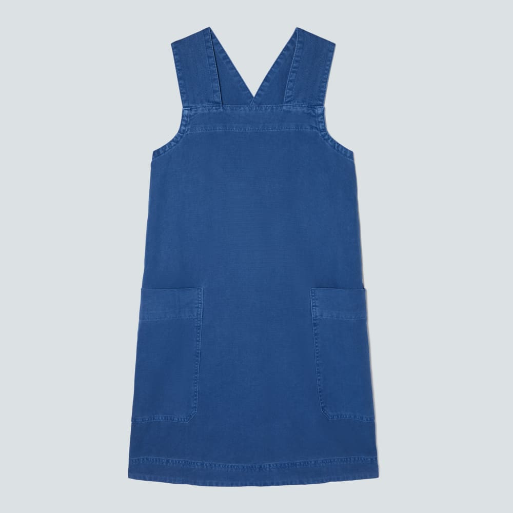 The Cross-Back Apron Mini Dress in Deep Blue — front view