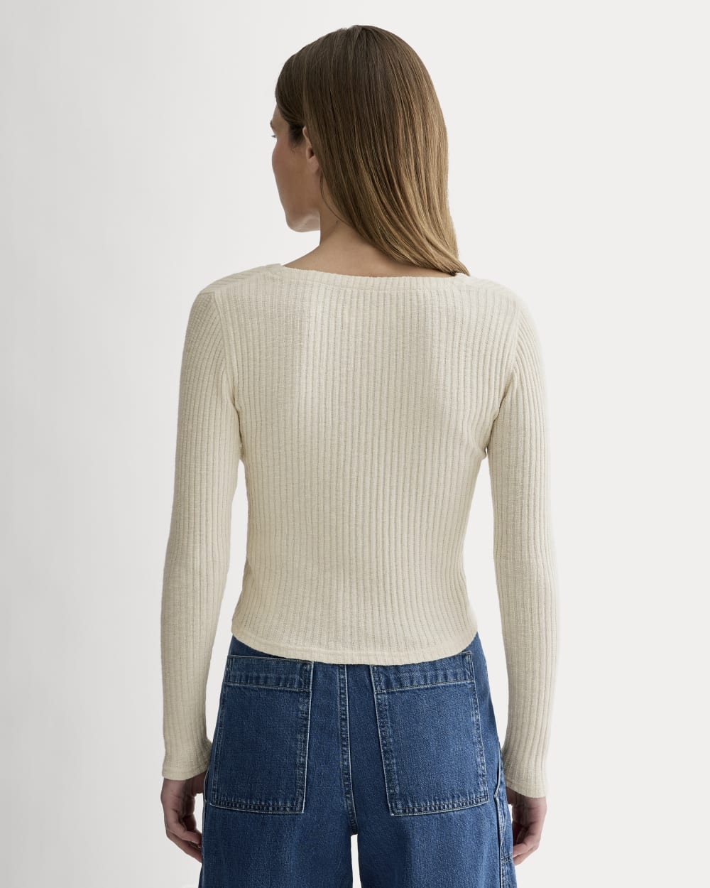 The Cozy Rib Cardigan in Bone — detail view