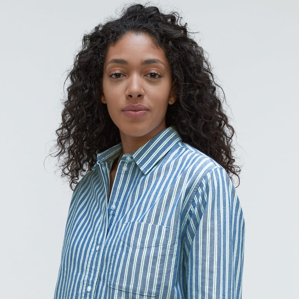 The Must-Have Oxford Shirt in Lapis Blue / Bright Jade / Optic White — detail view