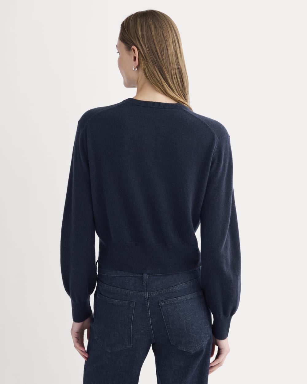 Cashmere Cropped Cardigan in Navy — detail view