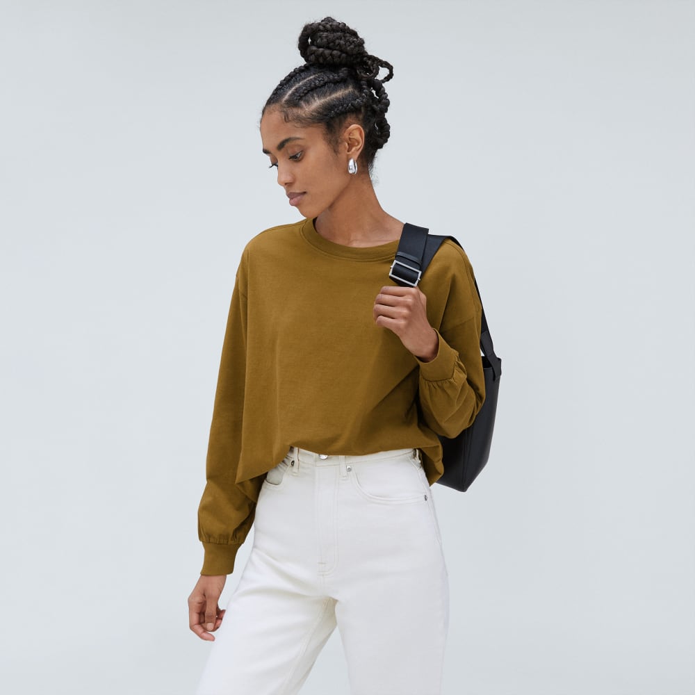 The Organic Cotton Long-Sleeve Tee in Tapenade — detail view