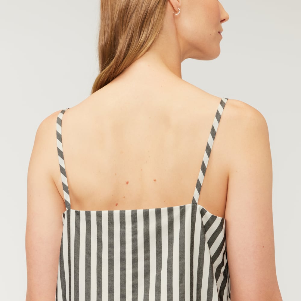 The Poplin Slip Dress in Bone / Black — detail view