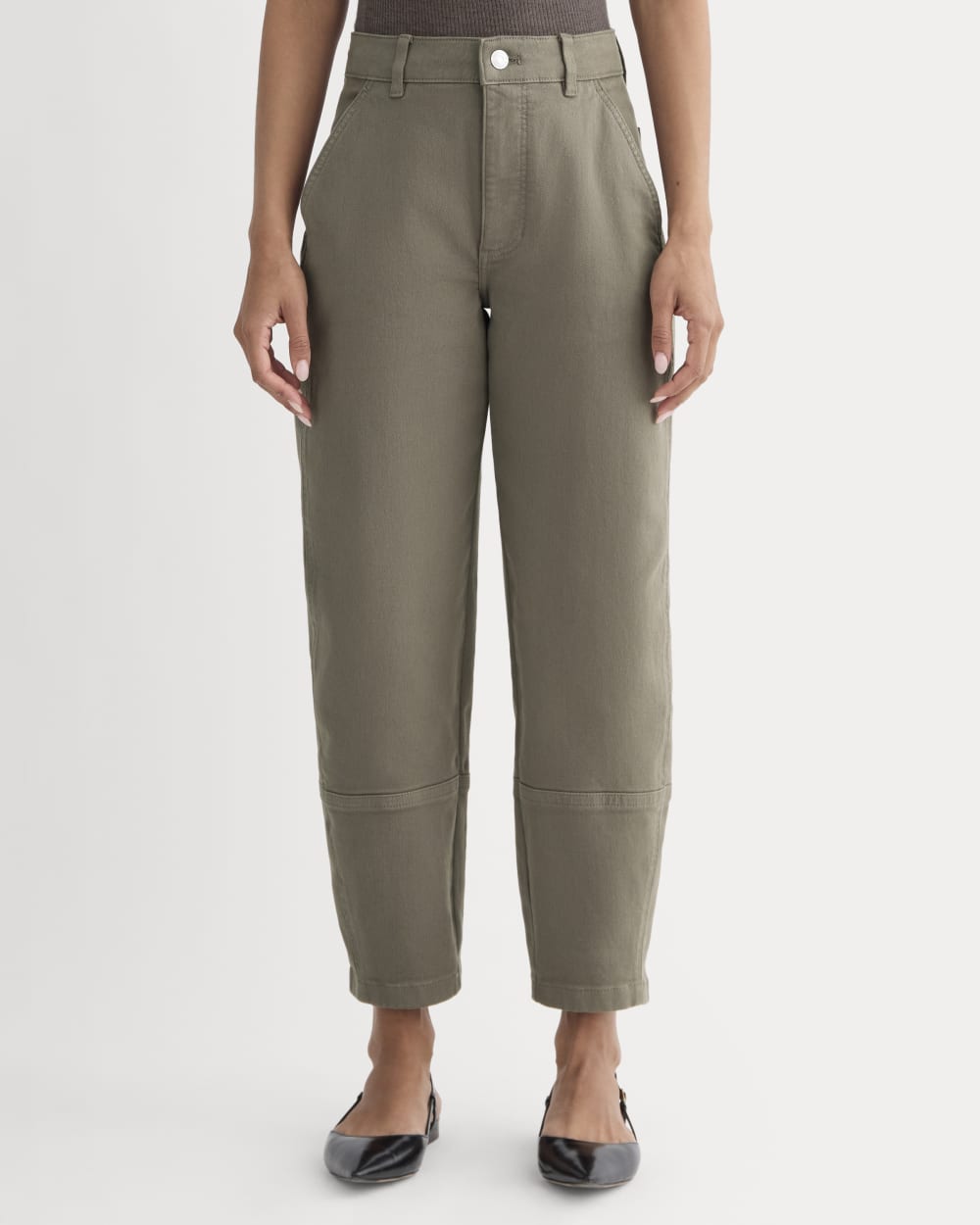 The Utility Barrel Pant in Taupe — detail view