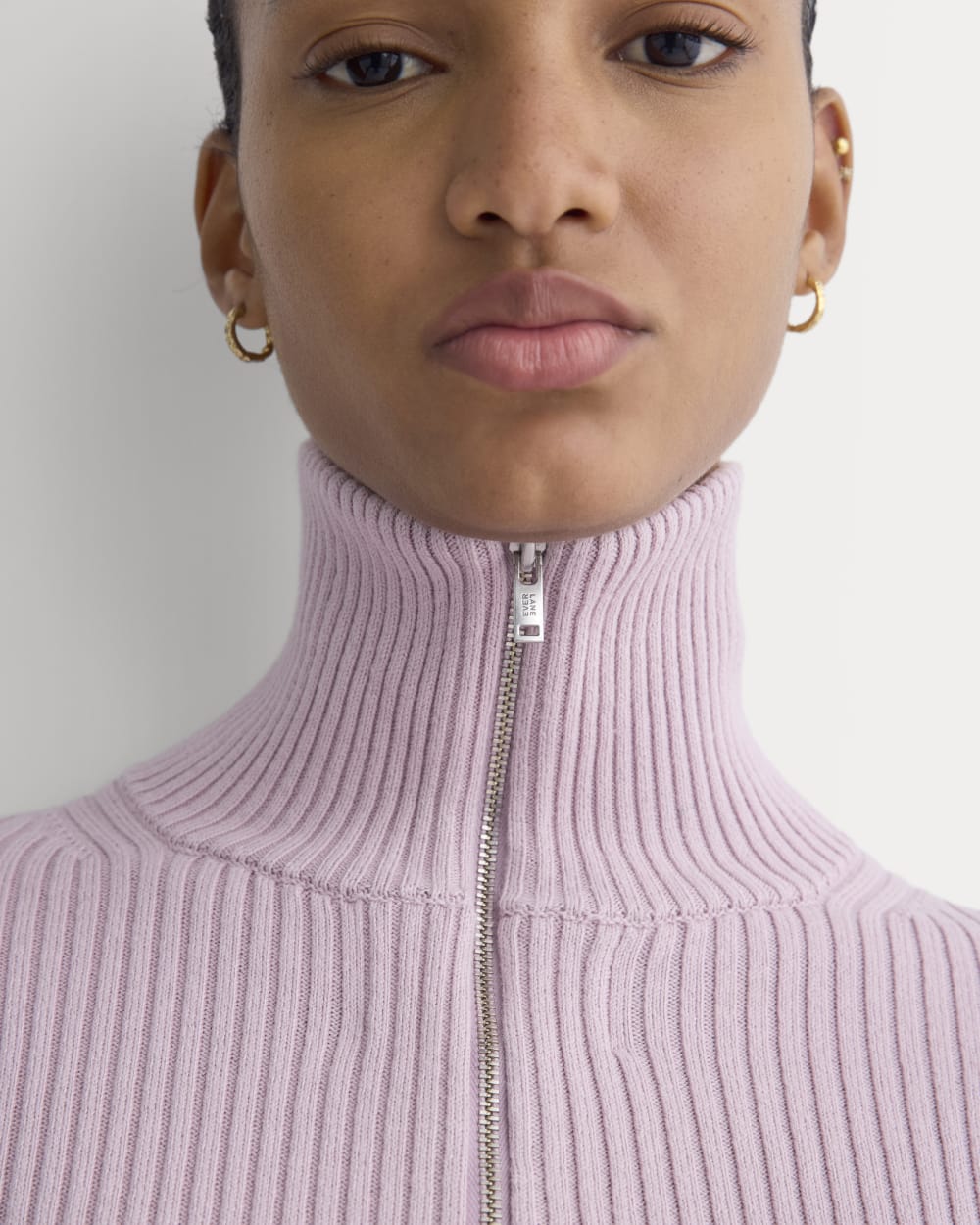 Full-Zip Ribbed Jacket in Everyday Cotton in Burnished Lilac — detail view