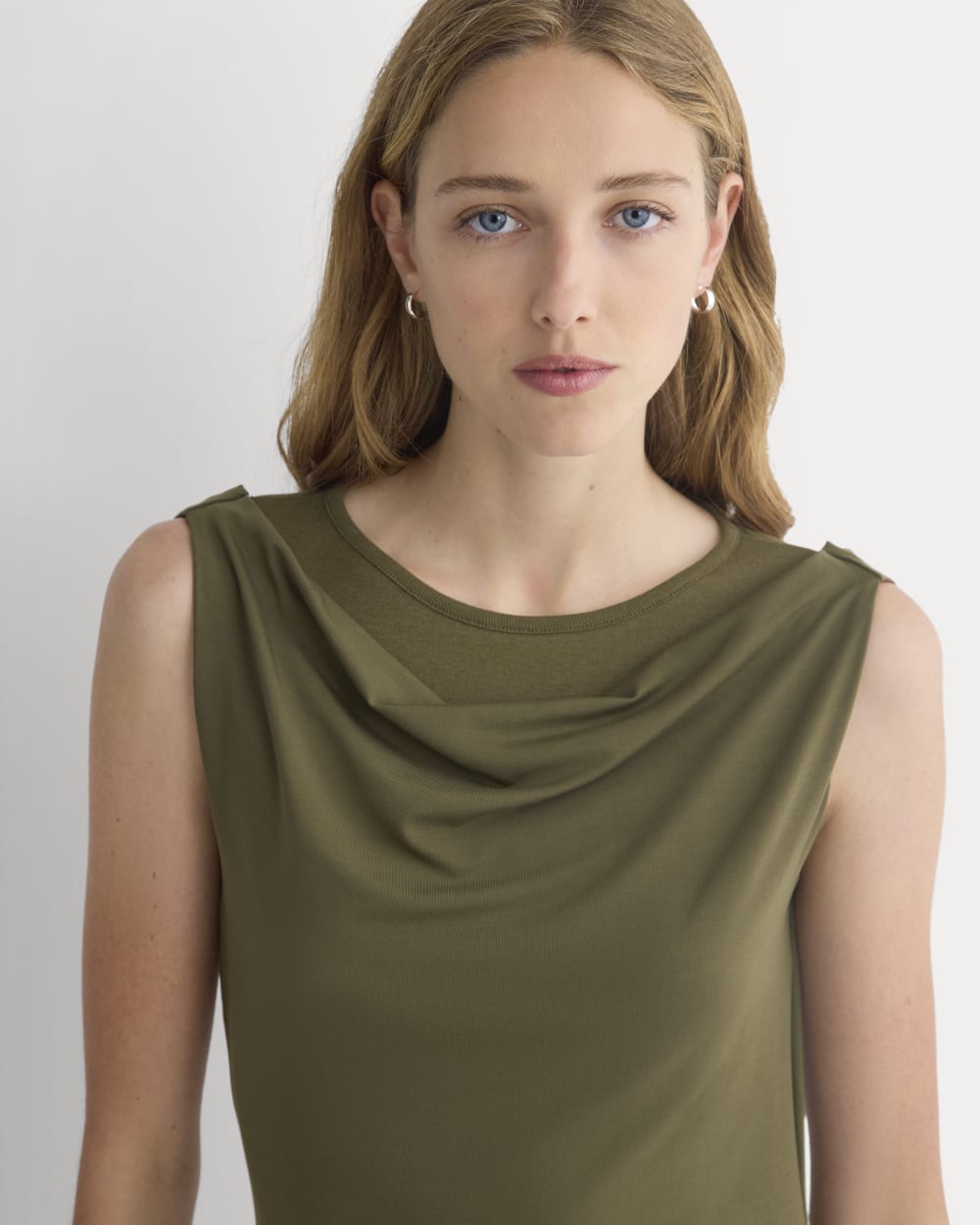 Cowl Neck Mini Dress in Beech — detail view
