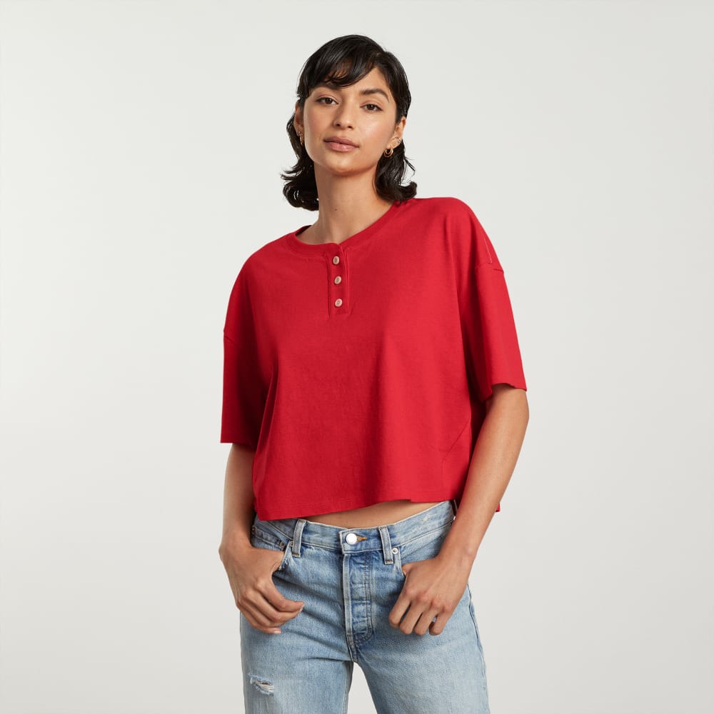 The Vintage Henley Hemp Tee in Goji Berry — alternate view