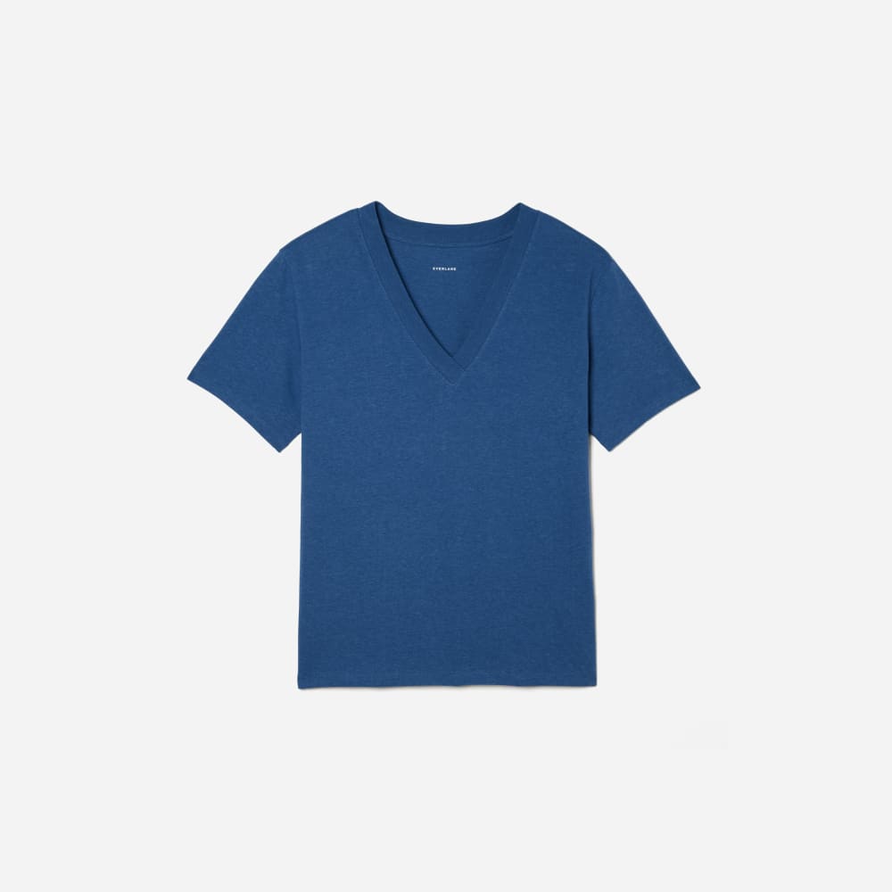 The Vintage V-Neck Hemp Tee in Deep Blue — front view