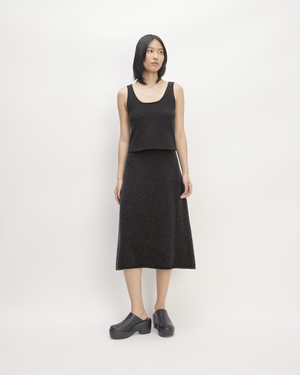 The Cozy-Stretch Skirt in Charcoal — front view